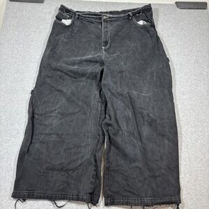 VTG 90s RARE Sinister 42x29 Baggy Black Denim Kangaroo Pocket Jeans Skater Y2K